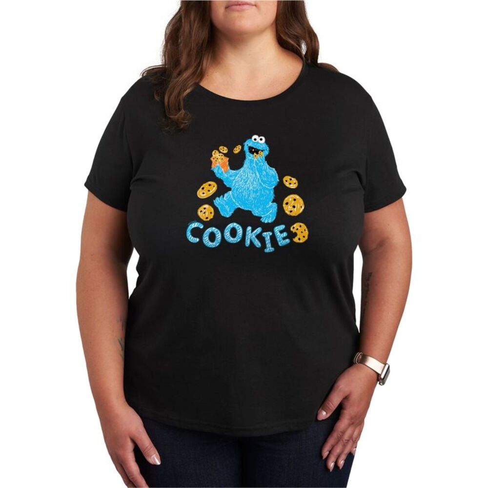 Hybrid Womens Plus Size Cookie Monster Graphic T-Shirt, NWT